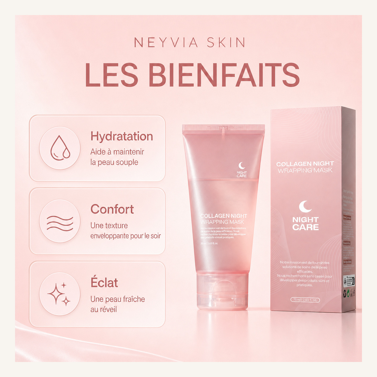 Bénéfices du masque de nuit au collagène NEYVIA SKIN