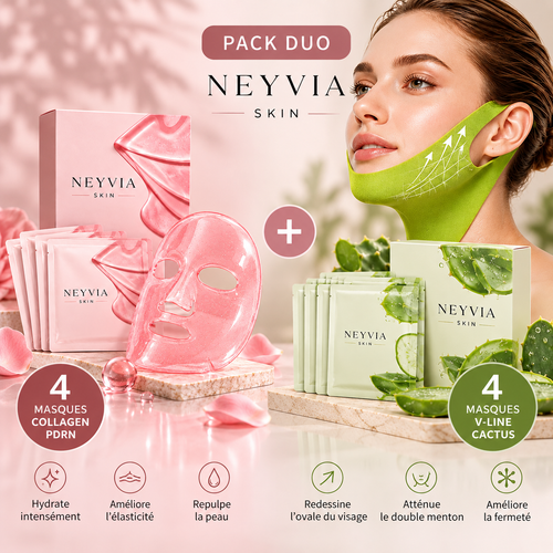Pack Duo NEYVIA SKIN – 4 masques Collagène PDRN et 4 masques V-Line Cactus