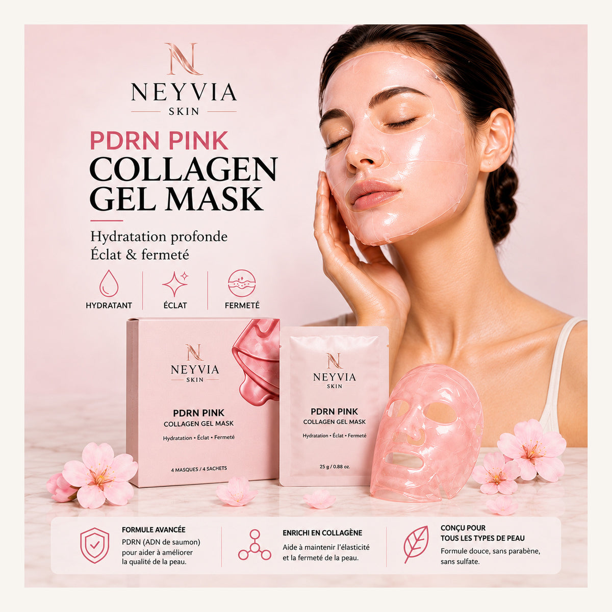 Masque gel collagène PDRN rose NEYVIA SKIN